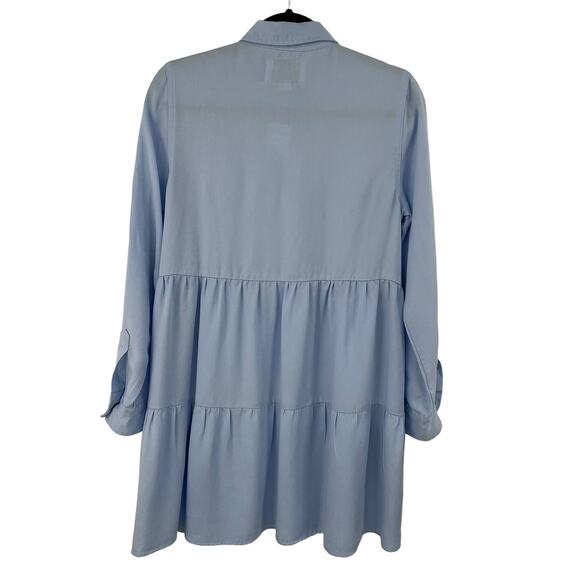 The Shirt Rochelle Behrens Snap Button Front Tiered Shirt Dress Blue Small AS IS - Picture 8 of 8